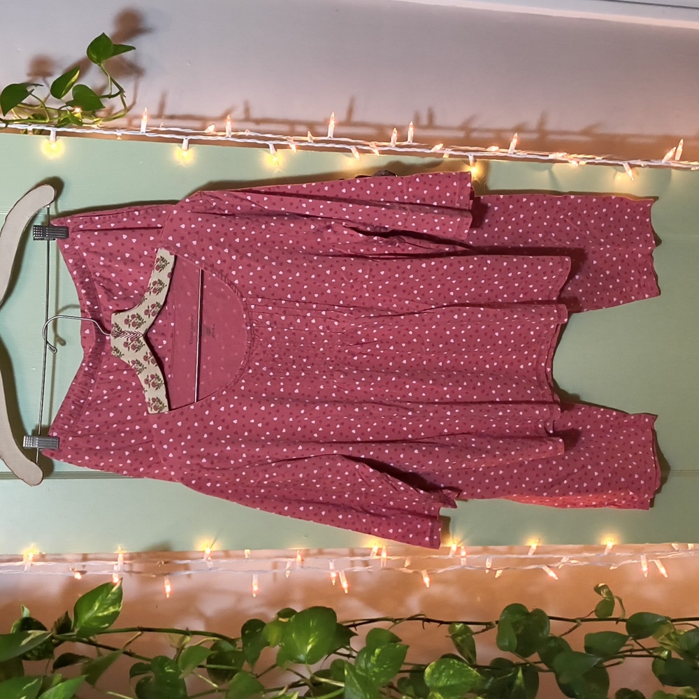 Women's Cuddle Down 100% Pima L Pink Heart Dot Semi Sleeve Pajama Set - Picture 3 of 13